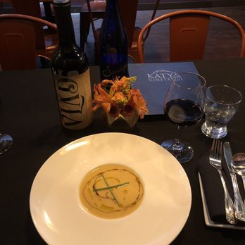 Katya Vineyards - Lobster Bisque, Chive and Truffle oil with Cabernet Franc Serres - Wine Tasting Room Near Me - Ocala, Florida Katya Vineyards - Lobster Bisque, Chive and Truffle oil with Cabernet Franc Serres - Wine Tasting Room Near Me - Ocala, Florida