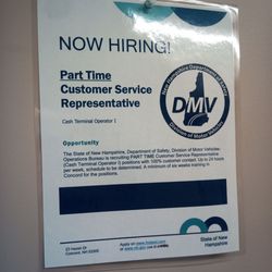 Department of Motor Vehicles - They're hiring part-time employees 24 hrs per week at the DMV!