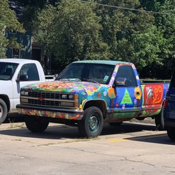 Cottin's Hardware Farmer's Market - Colorful truck in Cottin's parking lot urging people to recycle