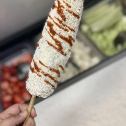 Fruta Loca - ELOTE ASADO ON A STICK!! Roasted Corn on the Cob prepared by customers choice.