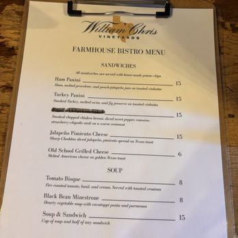 William Chris Vineyards - Bistro menu - Wineries Near Me - Hye, Texas William Chris Vineyards - Bistro menu - Wineries Near Me - Hye, Texas