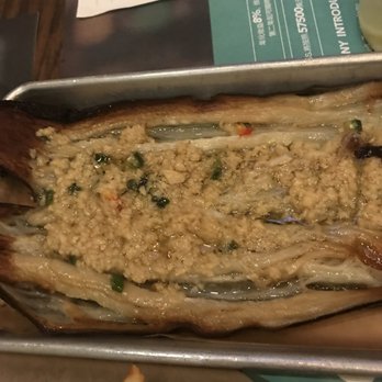 The Barn - Eggplant covered with diced garlic sauce. - Barbeque Near Me - Arcadia, California The Barn - Eggplant covered with diced garlic sauce. - Barbeque Near Me - Arcadia, California