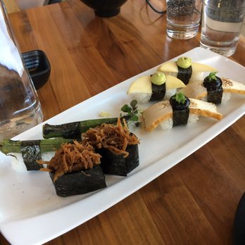 Shizen - Okra, green mango, Gobo, and tofu nigiri - Sushi Bars Near Me - San Francisco, California Shizen - Okra, green mango, Gobo, and tofu nigiri - Sushi Bars Near Me - San Francisco, California
