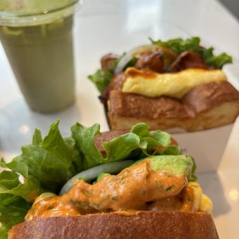 Semicolon Cafe - Avocado and chicken sandwich with a lady matcha drink - Coffee & Tea Near Me - Bellevue, Washington