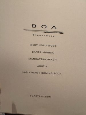 Menu photo 8 BOA Steakhouse Austin, TX