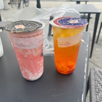 Sweet Smiles Tea - Red Velvet Cheesecake Milk Tea and Strawberry Fruit Tea with mango jelly- my sister's order - Bubble Tea Near Me - American Canyon, California