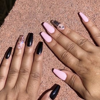 Tips & Toes - Medium Coffin Gel X with incapsulated Butterflies - Nail Salons Near Me - Westminster, California