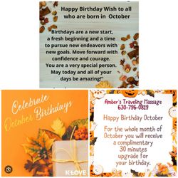Amber's Traveling Massage - Happy birthday October exclusive birthday offers