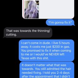 Southern Sisters Salon & Boutique - Sending her proof of where she didn't do what I asked and I paid her for terrible work.
