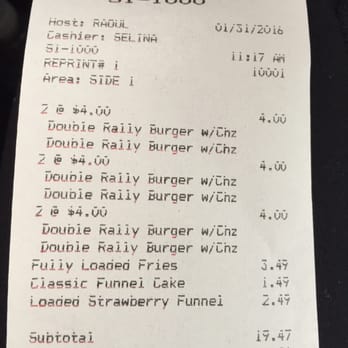 Rally's - Receipt - Burgers Near Me - Los Banos, California