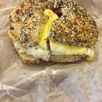 Brooklyn Bagel Bakery - Everything with bacon, egg, and garlic herb cream cheese - Bagels Near Me - Arlington, Virginia Brooklyn Bagel Bakery - Everything with bacon, egg, and garlic herb cream cheese - Bagels Near Me - Arlington, Virginia