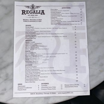 Regalia - Menu - Italian Near Me - Chicago, Illinois Regalia - Menu - Italian Near Me - Chicago, Illinois