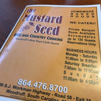 Mustard Seed - the menu for the restaurant - Barbeque Near Me - Woodruff, South Carolina Mustard Seed - the menu for the restaurant - Barbeque Near Me - Woodruff, South Carolina