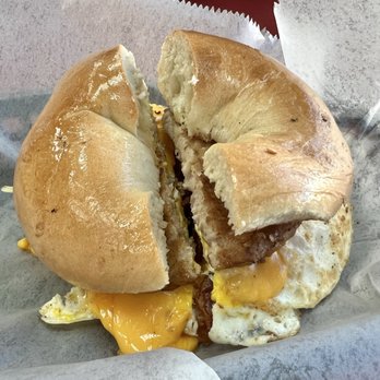 Cupertino's Bagels Deli - Sausage, Egg, and Cheese on a Plain Bagel - Breakfast & Brunch Near Me - Richmond, Virginia