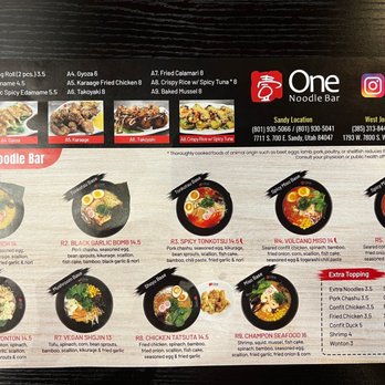 One Noodle Bar - Sandy - Menu front - Ramen Near Me - Midvale, Utah
