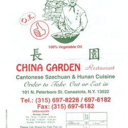 China Garden Restaurant - Menu Page 1