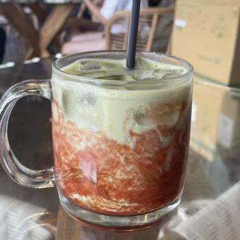 Island Brew Coffeehouse - Iced matcha latter with strawberry puree - Coffee & Tea Near Me - Honolulu, Hawaii