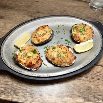 Oak Beach Bar Grill - "Stuffed Clams" (bacon, mozzarella, bread stuffing) - Bars Near Me - West Haven, Connecticut Oak Beach Bar Grill - "Stuffed Clams" (bacon, mozzarella, bread stuffing) - Bars Near Me - West Haven, Connecticut