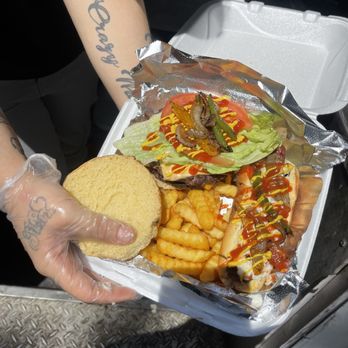 Driskells Flavors - Burger hotdog combo tray - Food Trucks Near Me - Charlotte, North Carolina