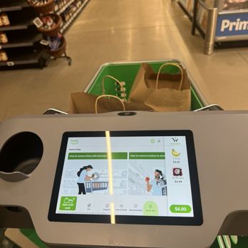 Amazon Fresh - The smart "dash cart." On the right, you can see your   purchase total.   This was at the very beginning of my shopping trip. - Grocery Near Me - Roseville, California
