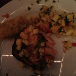 The Local Table and Tap - Salmon with homemade cornbread and pineapple salsa. Very interesting!