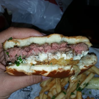 Tilted Kilt Pub & Eatery - Black and Bleu burger ordered Medium..... or is that rare? - Pubs Near Me - Prince George, Virginia Tilted Kilt Pub & Eatery - Black and Bleu burger ordered Medium..... or is that rare? - Pubs Near Me - Prince George, Virginia