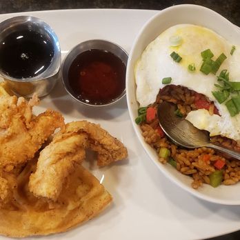 Another Broken Egg Cafe - Lunch duo chicken & waffles and brunch jambalaya - Breakfast & Brunch Near Me - Indianapolis, Indiana
