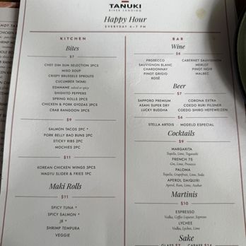 Tanuki River Landing - Happy hour menu - Japanese Near Me - Miami, Florida