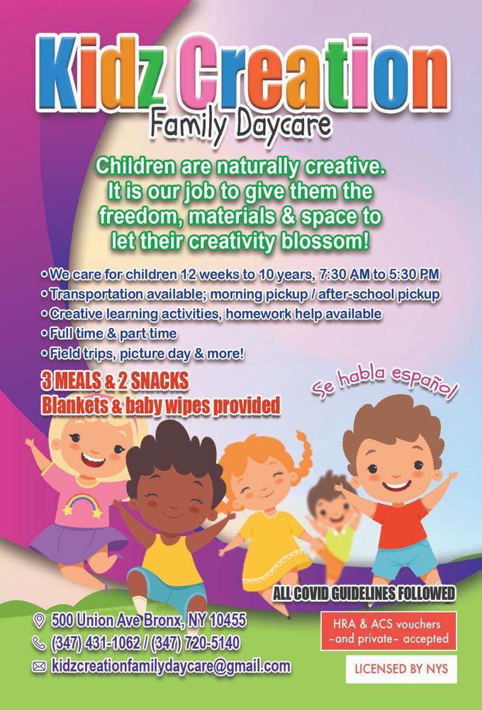 KIDZ CREATION FAMILY DAYCARE Request Consultation 500 Union Ave