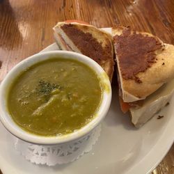 Friesen's Country Tyme Gardens - Grilled Turkey bacon sandwich with split pea soup