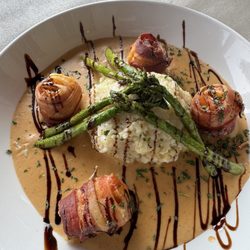 This was the bacon wrapped shrimp, risotto and asparagus!