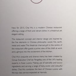 The restaurant philosophy in their frony page menu