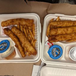 two trays of fish and chips two trays of fish and chips