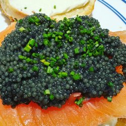 Gerritsen Beach Bagels - Made some bougie garlic bagels with lox, cream cheese, beluga caviar and chives.