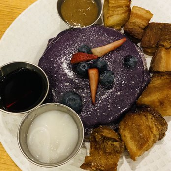 Purple Patch - Ube pancakes with lechon kawali (fried pork belly)...delicious! - Filipino Near Me - Washington, DC, District of Columbia