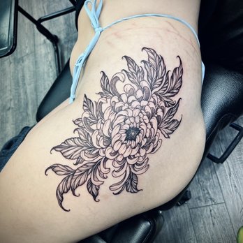 Taylor Ink - Chrysanthemum thigh piece - Tattoo Near Me - San Jose, California Taylor Ink - Chrysanthemum thigh piece - Tattoo Near Me - San Jose, California