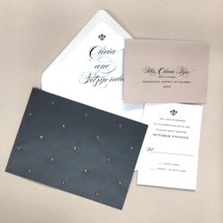 Going Postal Designs - Scandal wedding invitation black & white with studded effect.