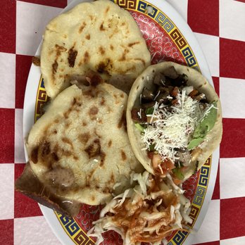 Gloria's Pupuseria - Two pupusas and a tongue taco. - Latin American Near Me - Washington, DC, District of Columbia