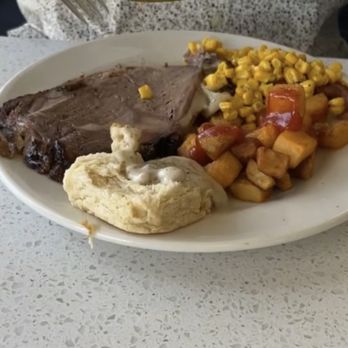 Eighteen at the Radisson - Prime Rib, half biscuit, potatoes and corn -More of the lunch side of brunch - Steakhouses Near Me - Covington, Kentucky Eighteen at the Radisson - Prime Rib, half biscuit, potatoes and corn -More of the lunch side of brunch - Steakhouses Near Me - Covington, Kentucky