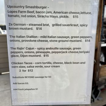Upcountry Sausage - Menu - April 2023 - VN - Breweries Near Me - Makawao, Hawaii Upcountry Sausage - Menu - April 2023 - VN - Breweries Near Me - Makawao, Hawaii