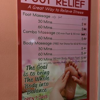 Foot Relief Reflexology - Price list for the store latest update. - Massage Near Me - Fairfield, California Foot Relief Reflexology - Price list for the store latest update. - Massage Near Me - Fairfield, California