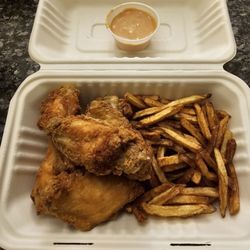 Pollo Tasty - 6ct wings with regular fries with like a mayo ketchup sauce