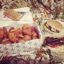 Kennedy Fried Chicken - apple pie, 18 mild wings and french fries, double cheeseburger, and gyro.