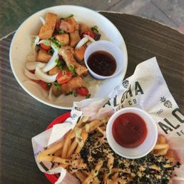 Firecracker pork, furikake fries