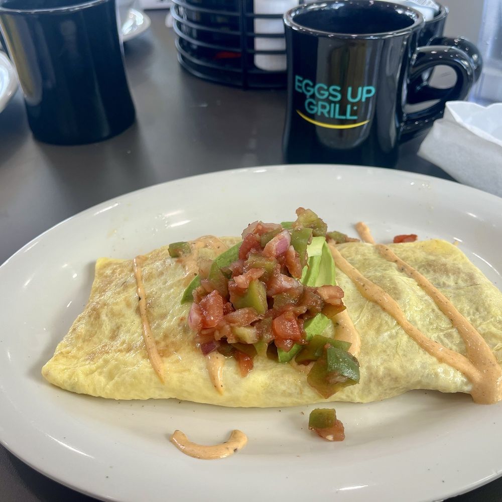 Eggs Up Grill - Baja Chicken Omelet - Breakfast & Brunch Near Me - Austin, Texas Eggs Up Grill - Baja Chicken Omelet - Breakfast & Brunch Near Me - Austin, Texas