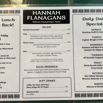 Hannah Flanagan's Pub - Menu - Pubs Near Me - Hendersonville, North Carolina
