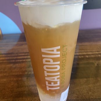 Teatopia - My usual kumquat lemon and boba, but also with cheese foam this time. Yum! - Coffee & Tea Near Me - Brea, California