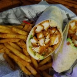 RJ’s Sports Bar and Grill - Crispy pepper Jack chicken wrap and cajun fries