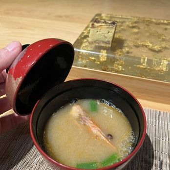 Amaterasu Sushi - Miso soup with shrimp head was great, also a piece of smoky tasting tamagoyaki! - Sushi Bars Near Me - Honolulu, Hawaii