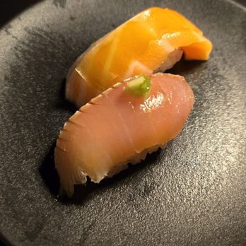 Kumoya - Young yellow tail and king salmon nigiri - Japanese Near Me - Denver, Colorado Kumoya - Young yellow tail and king salmon nigiri - Japanese Near Me - Denver, Colorado